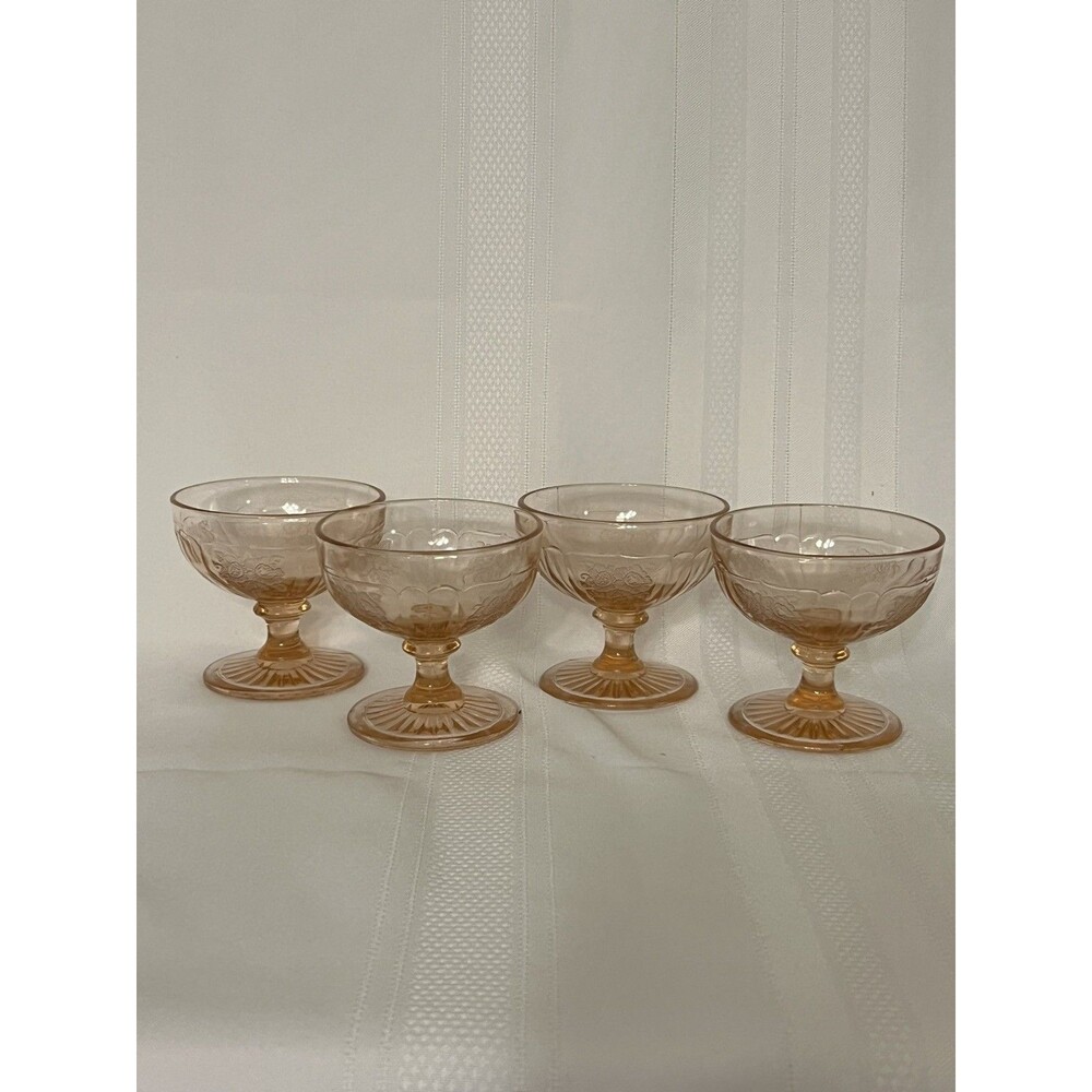 Lot of 4 Anchor Hocking Glass Mayfair Open Rose Pink Footed Sherbet Dishes